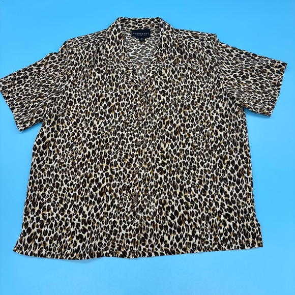 Donn Kenny Leopard Print Button Down Top Brown & Tan Size PL - Picture 1 of 9